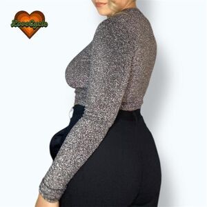 Women's Forever 21 Black Silver Glitter Long Sleeve Crop Top – Size M